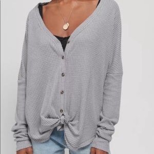 Out from Under Waffle Knit Button Down Sweater Urban Outfitters light grey XS
